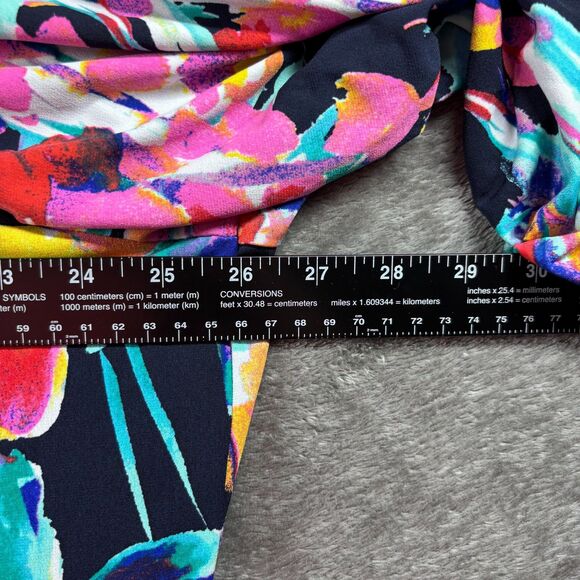 Susan Graver Liquid Knit Top Colorful Floral Asymmetrical Hem Boat Neck 2X C170 - Picture 5 of 9